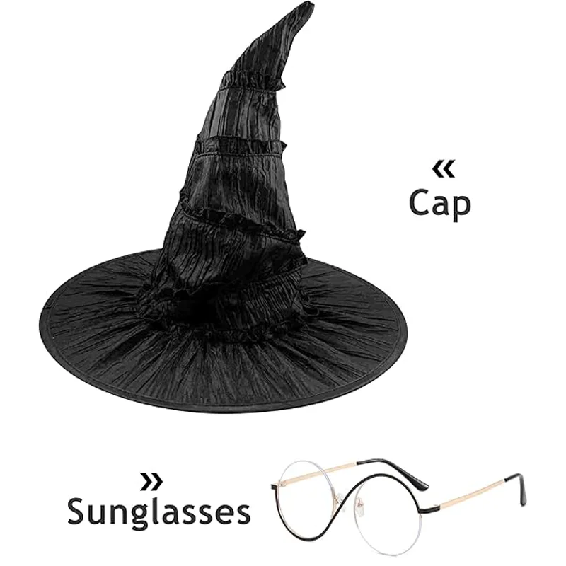 Wizard Movie Mother Kids Parent-Child Outfit Black Witch Dress With Hat Glasses For Adults Female Halloween Prom Cosplay Costume - Image 6