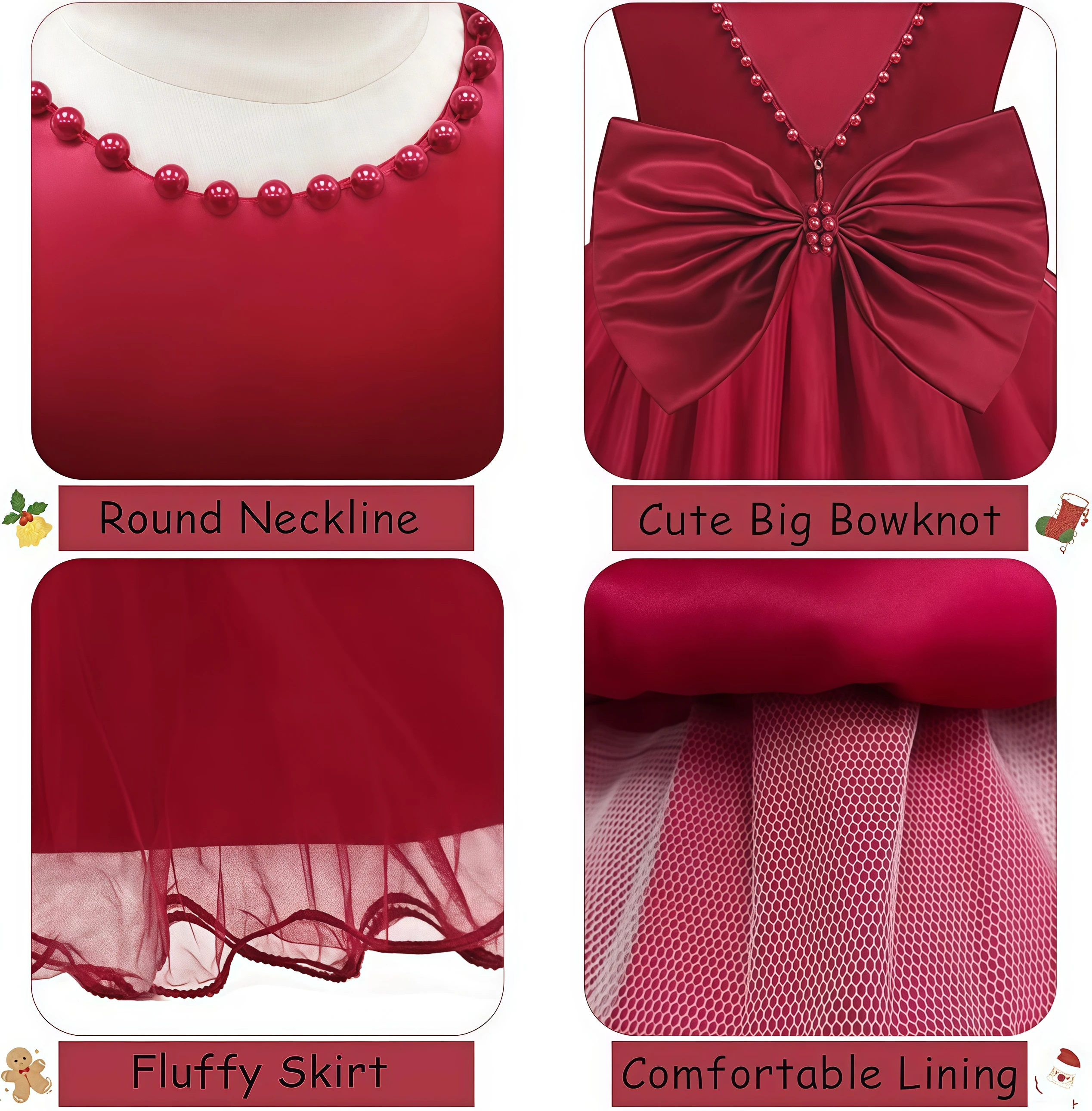 Elegant Baby Flower Girls Dress Infant Beading Bow Evening Red Dress For Toddlers Baptism Birthday Party Christmas New Year Gown - Image 4