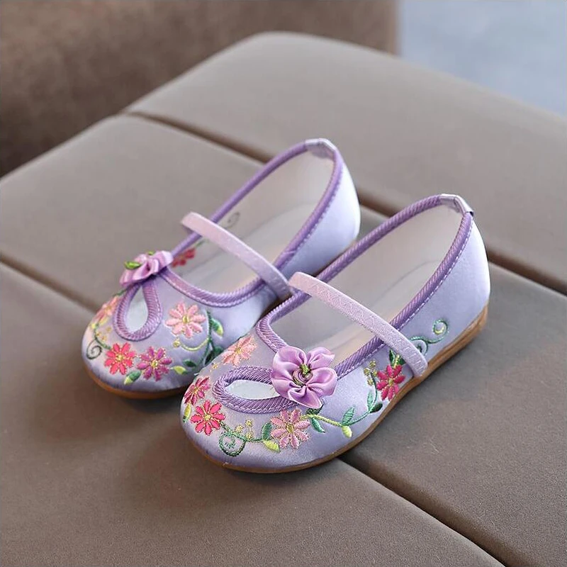 LZH Traditional Style Flats Ethnic Dance Vintage Hanfu Soft Shoes Children For Chinese Girl Embroidered Floral Cloth Shoes - Image 2