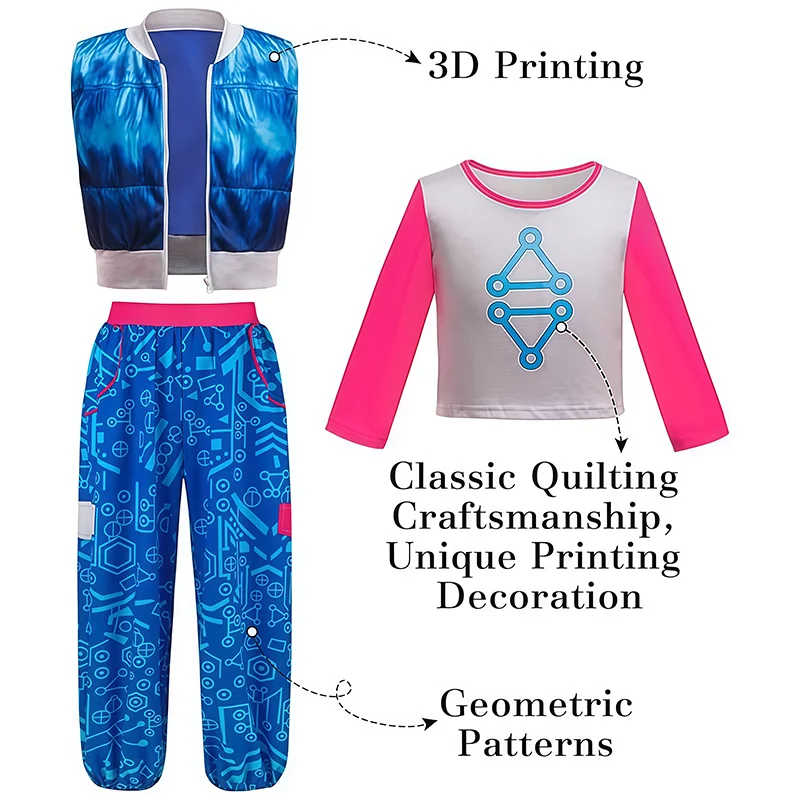 Girls Addison Cheerleader Cosplay Costume Long Sleeve Tops Pants With Blue Vest For Kids Zombies Themed Party Halloween Outfit - Image 5