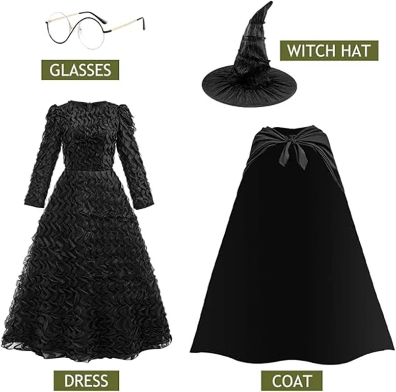 Wizard Movie Mother Kids Parent-Child Outfit Black Witch Dress With Hat Glasses For Adults Female Halloween Prom Cosplay Costume - Image 5