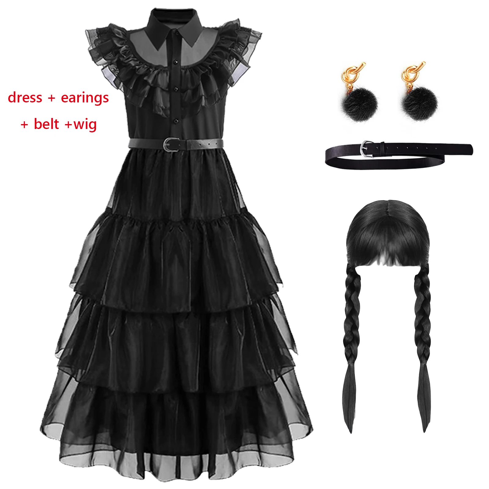 Girls Gothic Princess Costume Black Dress Cosplay With Kids Wig Cat Ears Headband And Socks Carnival Birthday Halloween 4-14 Yrs - Image 3