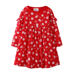 Kids Girls Spring Summer Daisy Floral Long Sleeve Princess Dress For Children Fashion Casual Wear Printing New Years Costume