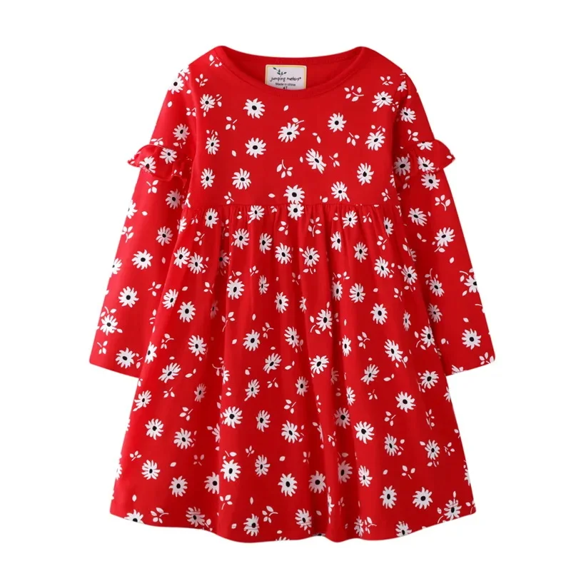 Kids Girls Spring Summer Daisy Floral Long Sleeve Princess Dress For Children Fashion Casual Wear Printing New Years Costume