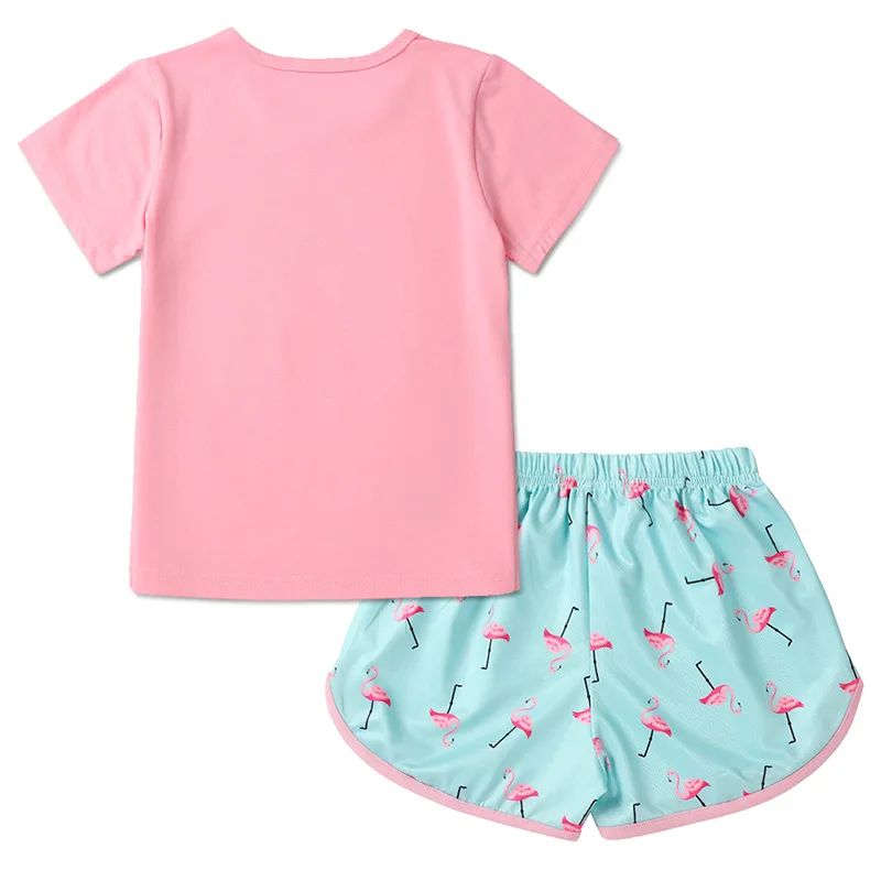 Children's Summer Casual Clothing Baby Girls Animals Printed Pink T-Shirts+Shorts Two-Piece For Kids Pajamas Set Home Wear Suits - Image 2