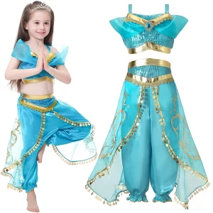 Kids Arabian Sequins Princess Dress Girls Halloween Jasmine Costume For Children Carnival Cosplay Party Disguise Fancy Outfits