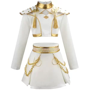 Movie Mira Demon Cosplay Costume Sets Children White Uniform Tops With Skirts For Girls Huntrix Halloween Party Role Play Outfit