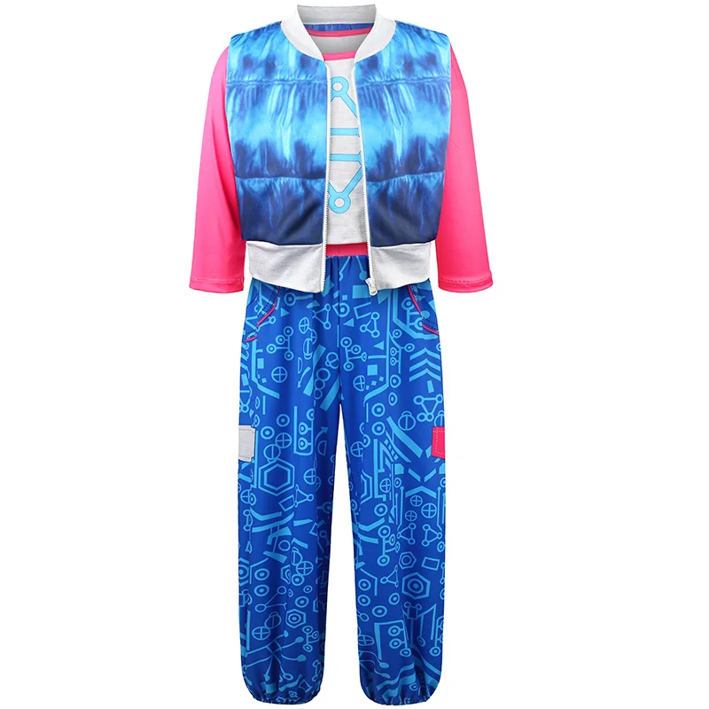 Girls Addison Cheerleader Cosplay Costume Long Sleeve Tops Pants With Blue Vest For Kids Zombies Themed Party Halloween Outfit