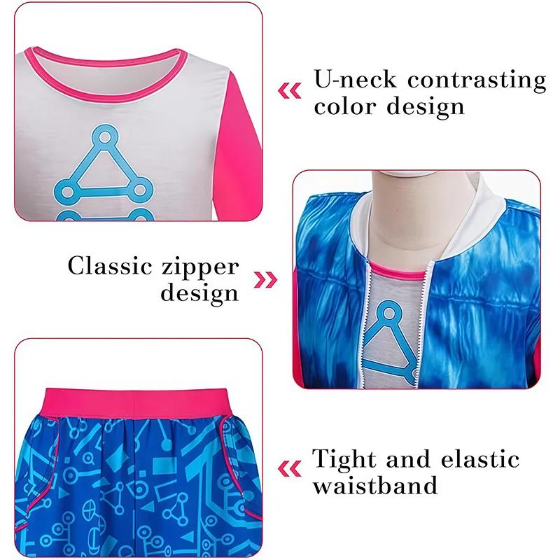 Girls Addison Cheerleader Cosplay Costume Long Sleeve Tops Pants With Blue Vest For Kids Zombies Themed Party Halloween Outfit - Image 4